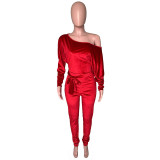Bright Velvet Bat Sleeve Jumpsuit with Belt