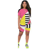 Geometric Stripes Contrast Color Sports 2 Piece Set