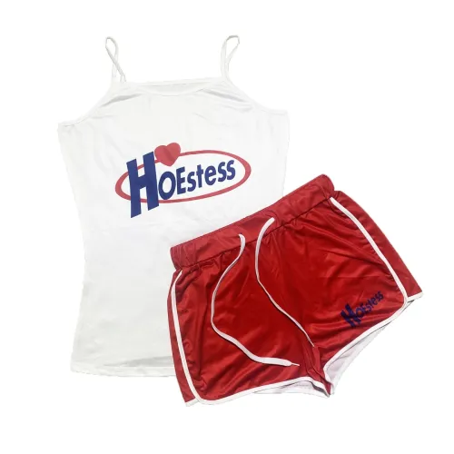 Women Sexy Graphic Print Letter Sling Yoga Shorts Set