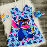 Sexy Loungewear Summer Cartoon Pattern Printed Spaghetti Strap Homewear Dress