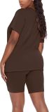 Fashion Solid Color V Neck Short Sleeve Shorts Set