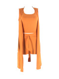 Solid Pit Just Chill Vest Top & Shorts 3-Piece Set with Long Sleeveless Coat