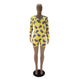 Casual Pattern Printed Loungewear Shorts Rompers