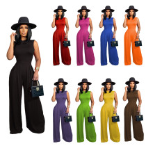 Women Sexy Bodycon Sleeveless Romper Top High Waist Wide Leg Pants Two Piece Outfits