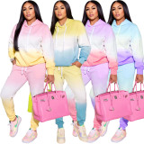 Winter Positioning Printed Gradient Casual Sweatpant Set For Women Hoodie