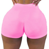 Pink Solid Color Ladies Skinny Low Waist Shorts Yoga Pants