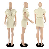 Tooling Styles Solid Color Stand Collar Zipper Short Sleeve Club Dress