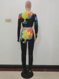 Women Colorful Ink-splash Print Crop Top Two Piece Outfits