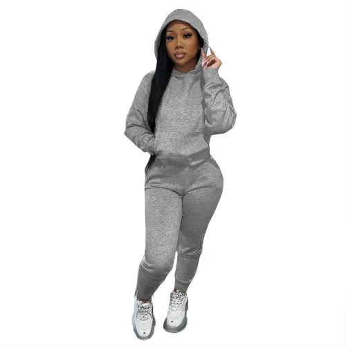 Dark Grey Women Winter Outfits 2 Two Piece Sets Joggers Suit Hooded Activewear Solid Hoodies Sweatpants