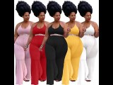 Solid Color Yellow Ruffled Halter One Piece Sexy Backless Jumpsuit
