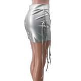 Casual Leather Rope Trim Shorts