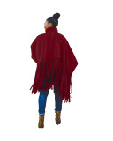 Wine Red British Style Oversized Fringed Top
