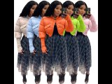 Fashion Women's Stitching Ribbed Casual Stand Collar Crop Padded Jacket