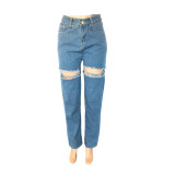 Loose High Waist Casual Pants Wide Leg Ripped Jeans