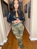 Casual Women's Leather Single Breasted Lined Flocked Crop Jacket