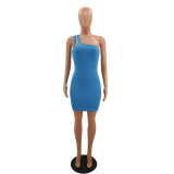 Solid Color Pit Single Shoulder Sleeveless Bodycon Dress