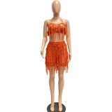 Sexy See Through Knit Hook Tassel Beach Shorts Set
