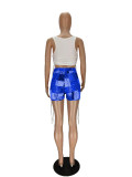 Casual Printed Drawstring Vest Crop Top and Patchwork Short