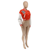 Autumn Long Sleeve Crop Tops Printed Baseball Short Jacket with Pockets
