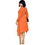 Long Sleeve Stitching Irregular Pleated Dress