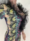 Casual High Neck Mesh Stitching Pattern Shorts Set