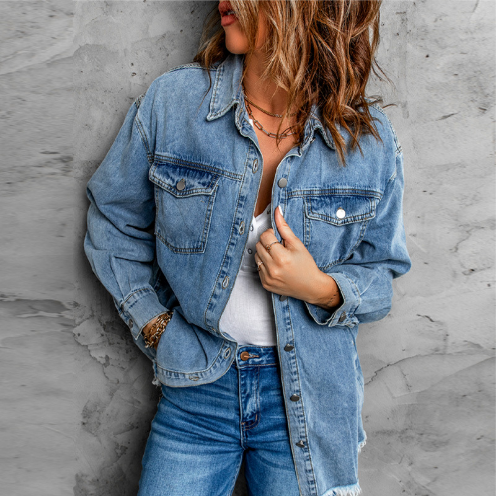 Denim Lapel Loose Simple Blouse