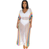 Summer Cover-Ups Crochet Knitted Tassel Color Matching Beach Dress