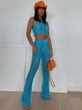 Knitted Crochet Tank Crop Top and High Waisted Tassel Flare Trousers Co Ord Set