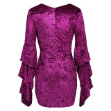 Deep-V Sexy Velvet Club Dresses with Wide Sleeves