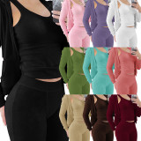 Autumn Winter Double-sided Fleece Vest Hooded Three Piece Set