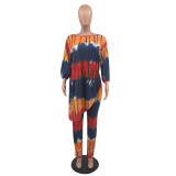 Plus Size Irregular Tie Dye Oblique Shoulder Pants Set