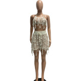 Sexy See Through Knit Hook Tassel Beach Shorts Set