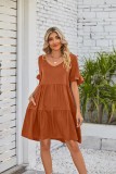 Summer Casual V Neck Three Layer Pleated Dresses