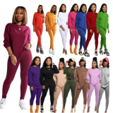 Autumn Solid Color Long Sleeve Sweatshirt Pant Set