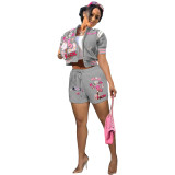 Fashion Casual Printed Baseball Uniform Short Sleeve 2 Piece Outfits