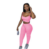 Solid Color Suspender Sports Two Piece Set