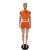 Summer Orange Air Layer Jacket Baseball Uniform Casual Two-Piece Splicing Sportswear Set