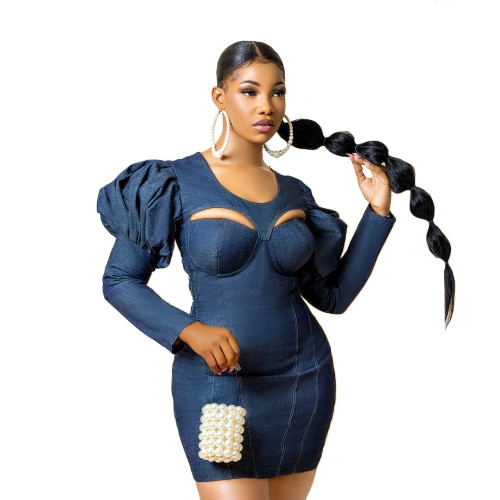 Sexy Lantern Sleeve Hollow Club Dress
