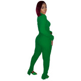 Casual Long Sleeve Bubble Fabric Pants Set