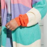 Women Stitching Knitted Overcoat Warm Long Sleeve Open Front Winter Oversized Cardigan