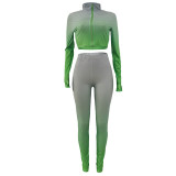 High Neck Gradient Embroidered Letters Sports Two-Piece Set