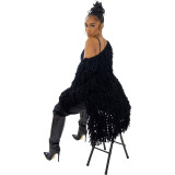 Solid Color Knitted Hand Crochet Fringe Cardigan Sweater