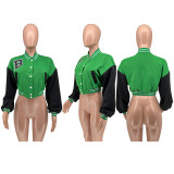 Letter Printing Color Contrast Bomber Casual Jacket