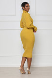 Turtleneck Knit Tie Waist Midi Dresses