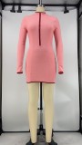 Solid Color Zipper Stitching Mini Dress