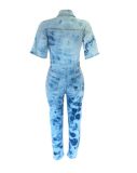 Plus Size Fashion Short Sleeve Washed Denim Jumpsuit