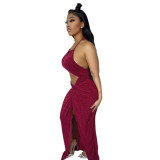Sexy Backless Slit Navel Flannelette Long Dresses