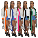 Solid Color Manual Knitting Sweater Outwears Cozy Color Block Women Cardigan