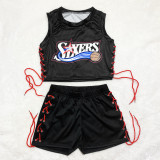 Two-Piece Double-sided Pattern Printed Sleeveless Bandage Shorts Set
