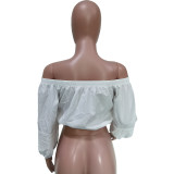 Solid Color Lace Sleeve Off Shoulder Top